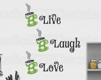 Live Laugh Love Coffee Cup Vinyl Wall Decal | Inspirational Kitchen Decor