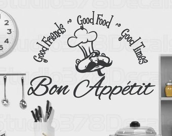 Bon Appetit Vinyl Wall Decal | Kitchen Decor | Good Food Good Friends Good Times | French Wall Art Quote | French Decor | Chef Wall Decor