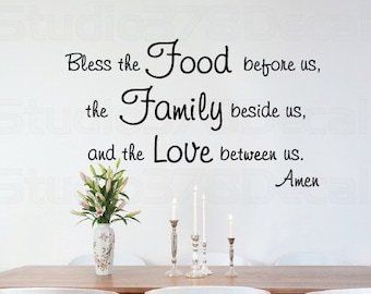 Bless The Food Before Us The Family Beside Us | Prayer Wall Decal | Dining Room Wall Words | Christian Prayer Bible Verse | Vinyl Wall Decal