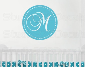 Circle Monogram Vinyl Wall Decal – Nursery Initial Lettering (23")