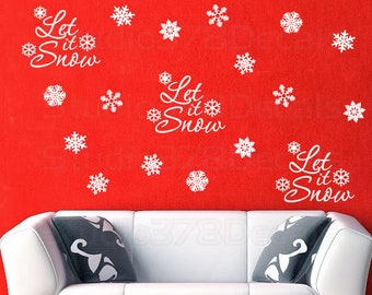 Snowflakes Wall Decals - Let it Snow  - Christmas Window Decals - Winter Holiday Decorations - Christmas Decor - Vinyl Window Decals - Large