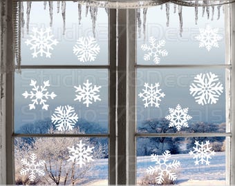 Snowflake Window Clings - Winter Holiday Vinyl Decals, 14-Piece Set