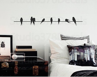Birds on a Wire Wall Decal – Modern Home Decor (36")