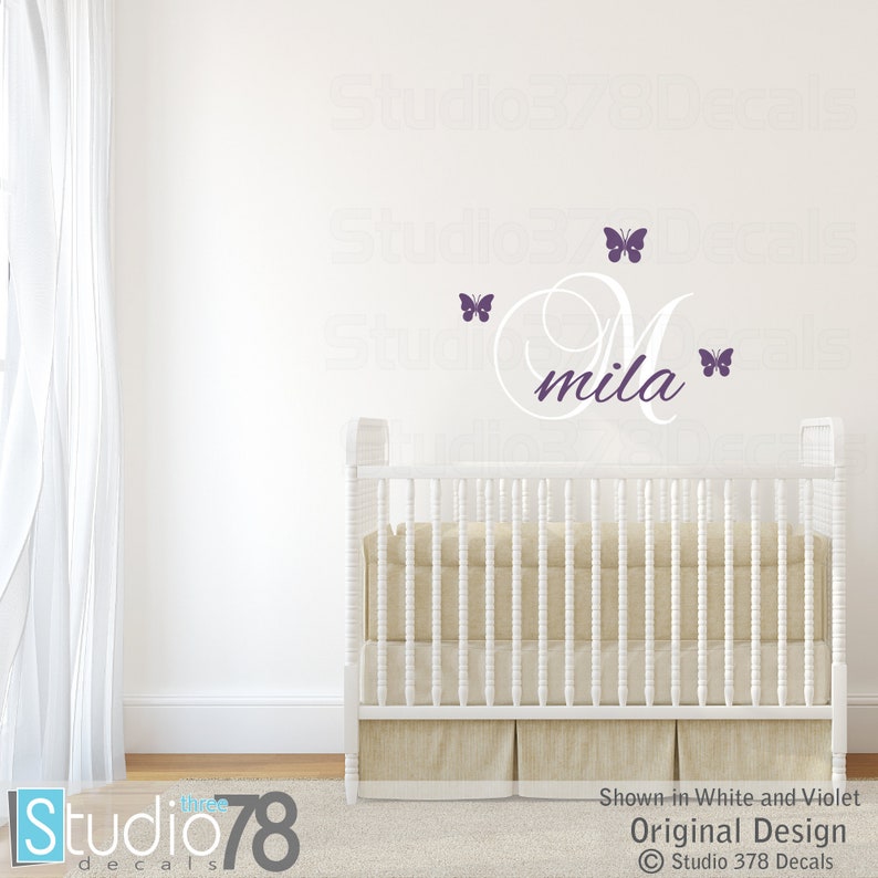 Girl Name Wall Decals Personalized Vinyl Wall Decal Baby Girl Nursery Decor Childrens Decor Custom Name Decal 18x32 image 2