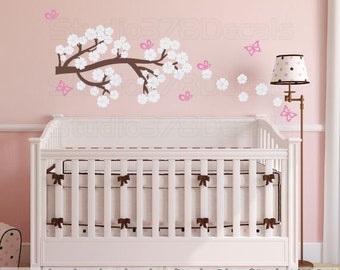 Cherry Blossom Branch Wall Decal | Flower Branch Wall Decal | Baby Girl Nursery | Girls Room Decor | Flower Vinyl Wall Decal | Butterflies