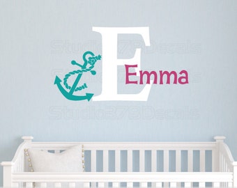 Personalized Nautical Anchor Name Wall Decal | Kids Seaside Decor