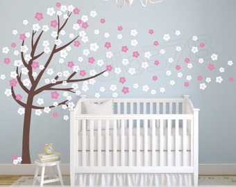 Cherry Blossom Vinyl Wall Art Tree Decal - Flower Tree Wall Decal - Baby Nursery Decals - Childrens - Girls - Vinyl Wall Stickers