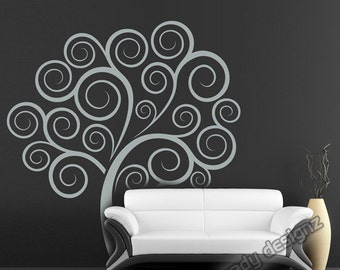 Swirly Tree Wall Decal - Childrens Decor - Nursery Tree Wall Decal - Boy Girl Kids Room - Flourish Swirls - Vinyl Tree Wall Decal - 66x70