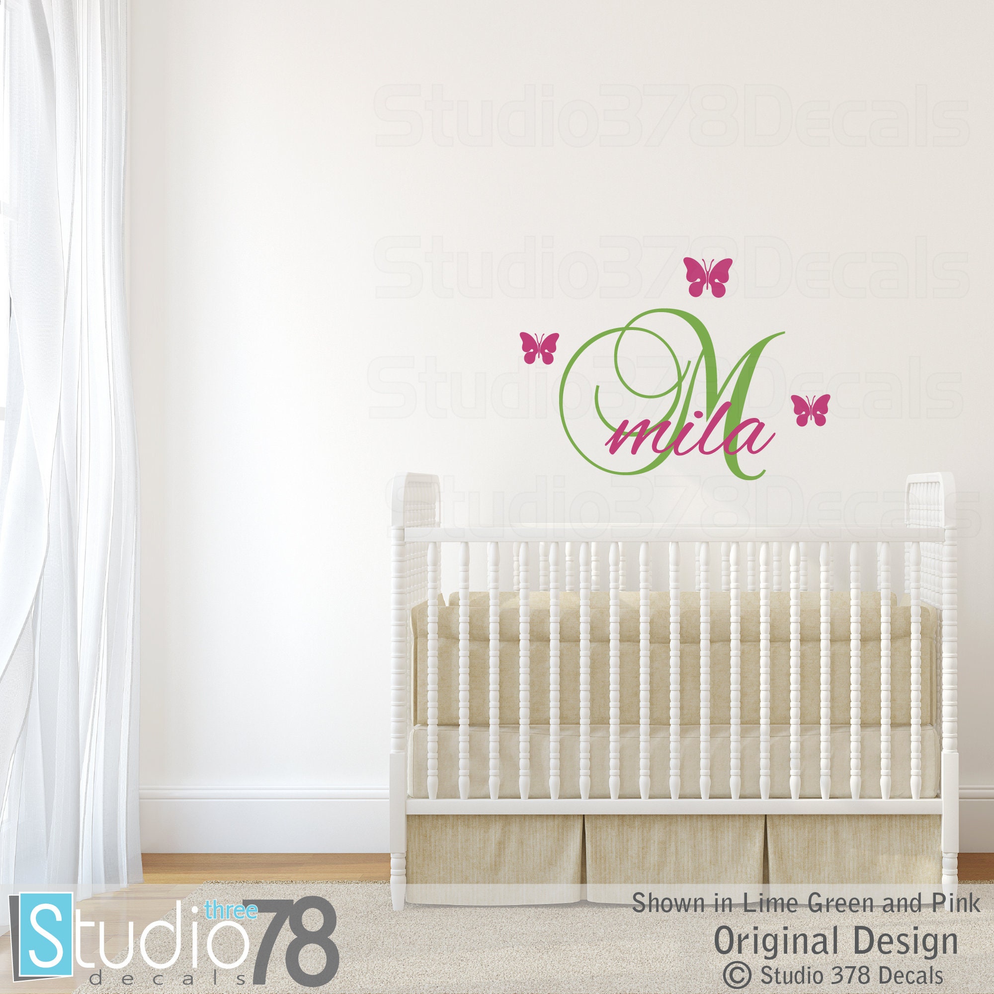 Personalized Girl Name Vinyl Wall Decal | Initial & Butterflies - Etsy