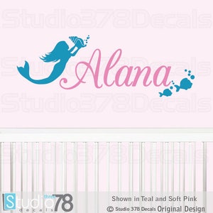 Mermaid Wall Decal Personalized Mermaid Wall Decal Mermaid Wall Art Ocean Wall Decal Girls Mermaid Name Decal Nautical Decal image 1