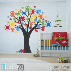 Nursery Tree Vinyl Wall Decal - Polka Dots Bubble Tree - Childrens Decor - Nursery Wall Decals - Dots and Circles Decals - 78x78