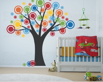 Nursery Tree Vinyl Wall Decal - Polka Dots Bubble Tree - Childrens Decor - Nursery Wall Decals - Dots and Circles Decals - 78x78