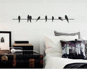 Wall Decals Birds On A Wire Vinyl Decal - Home Decor - Lovebirds - Sparrows - Modern Wall Art - SALE - Clearance - 36"