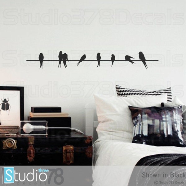 Wall Decals Birds On A Wire Vinyl Decal - Home Decor - Lovebirds - Sparrows - Modern Wall Art - SALE - Clearance - 36"