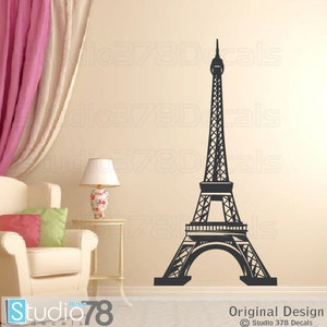 Calcomanía de pared de vinilo de la Torre Eiffel - Decoración del hogar - Calcomanías de pared de guardería - Calcomanía de París - Tema francés - Arte de pared de guardería para bebés - 8 pies
