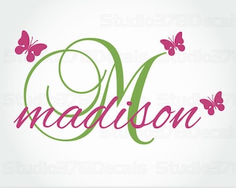 Personalized Girl Name Vinyl Wall Decal | Initial & Butterflies