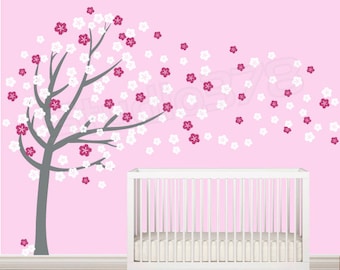 Flower Tree Wall Decal Cherry Blossom Vinyl Wall Tree Decal - Baby Nursery Decals - Childrens Nursery Decor - Girls Wall Art - 72in