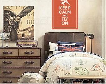 Keep Calm and Fly on Vinyl Decal – Airplane Nursery Decor - Aviation Decor - (11x14)