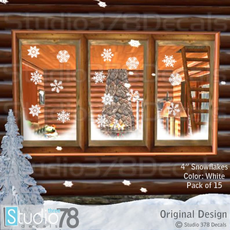 Snowflakes 4in Window Decals Christmas Holiday Decorations Winter Decor Vinyl Window Decals 15 Pack image 1