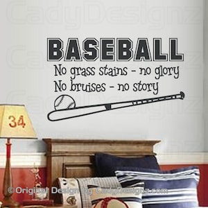 Baseball Sports Vinyl Wall Decal - Baseball Quote - No Grass Stains No Glory - Sport Decals - Boys Room Decor - Children Decor - LRG