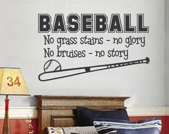 Baseball Sports Vinyl Wall Decal - Baseball Quote - No Grass Stains No Glory - Sport Decals - Boys Room Decor - Children Decor - LRG