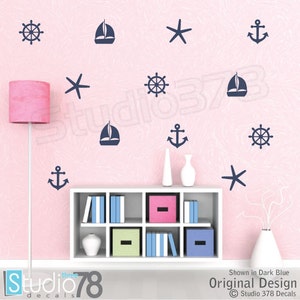 Nautical Wall Decals Set of Sailboat Anchors Starfish Helm Decals Sailor Decor Boy Girl Decals Baby Nautical Vinyl Wall Decals image 1