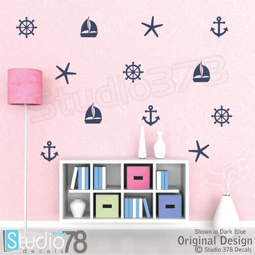 Nautical Wall Decals Set of Sailboat Anchors Starfish Helm Etsy