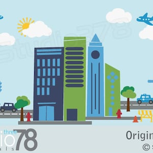 Superhero City Wall Decal - Skyline Nursery - Childrens Nursery Wall Decals - Kids Decor - Transportation Decals - Wall Art - 36x72 - Large