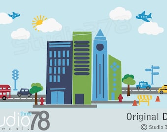 Superhero City Skyline Wall Decal – Kids Nursery Decor