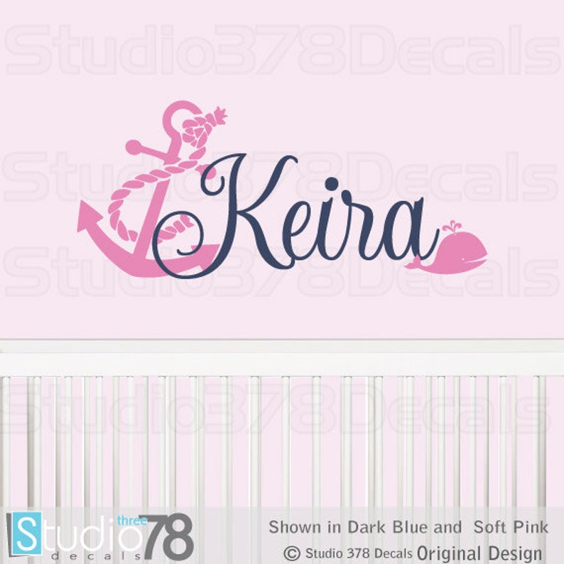 Anchor and Whale Nautical Wall Decal Girls Nautical Nursery Etsy