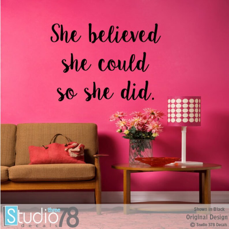 She Believed She Could So She Did Wall Decal Teen Girl Wall Decor Girls Quote Girl Inspirational Wall Decal Girl Power Quote 32x23 image 1