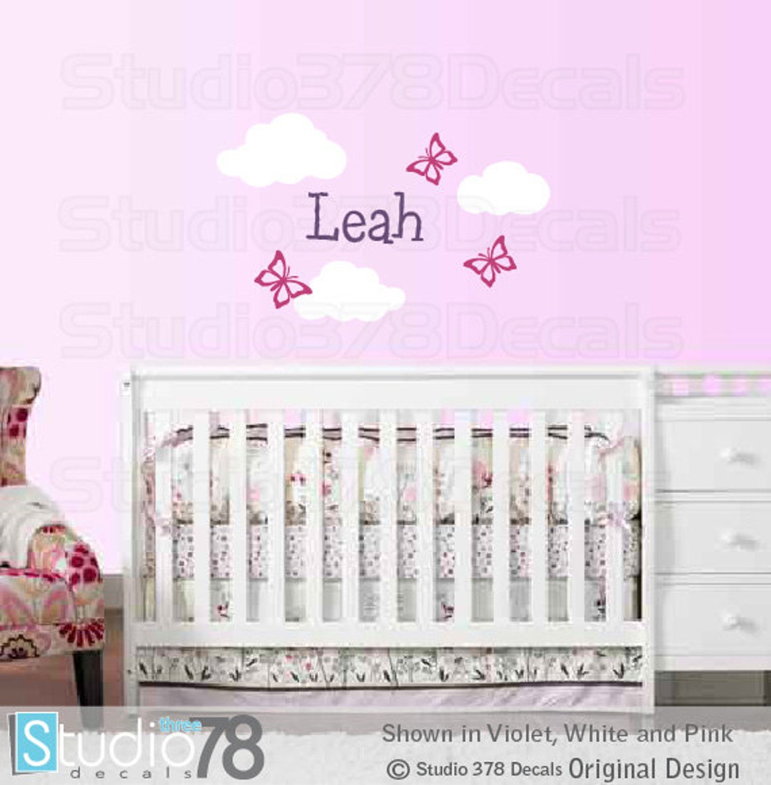 Girl Name Wall Decal | Butterfly Wall Decal | Baby Girl Nursery Clouds ...