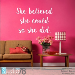 She Believed She Could So She Did Wall Decal Teen Girl Wall Decor Girls Quote Girl Inspirational Wall Decal Girl Power Quote 32x23 image 2