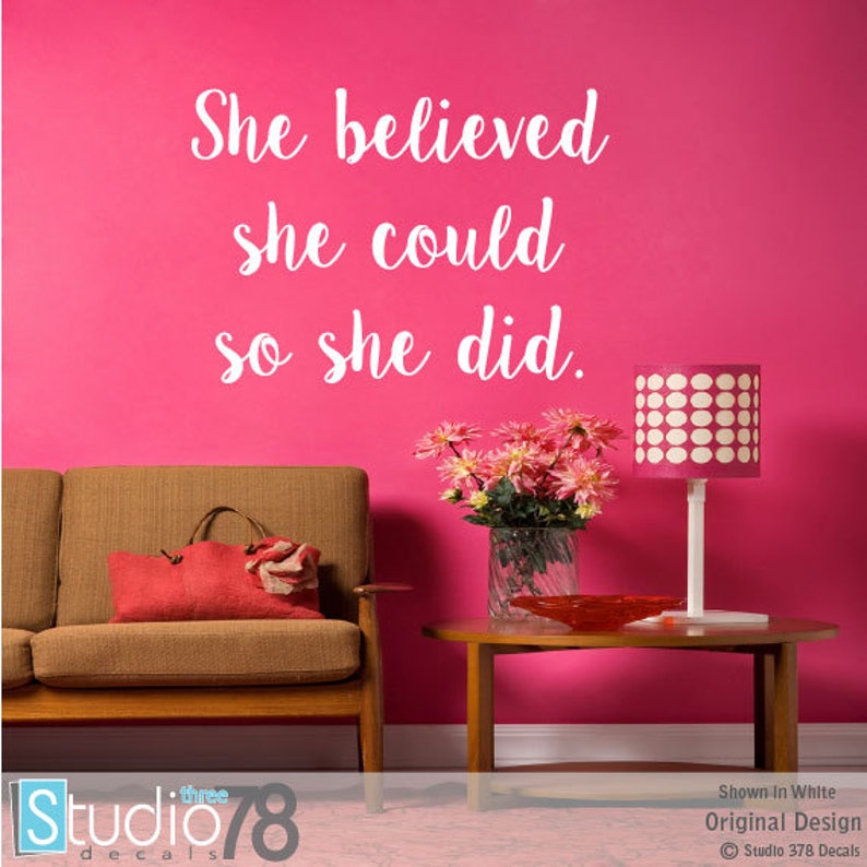 She Believed She Could So She Did Wall Decal Teen Girl Wall Decor Girls Quote Girl Inspirational Wall Decal Girl Power Quote 32x23 image 2