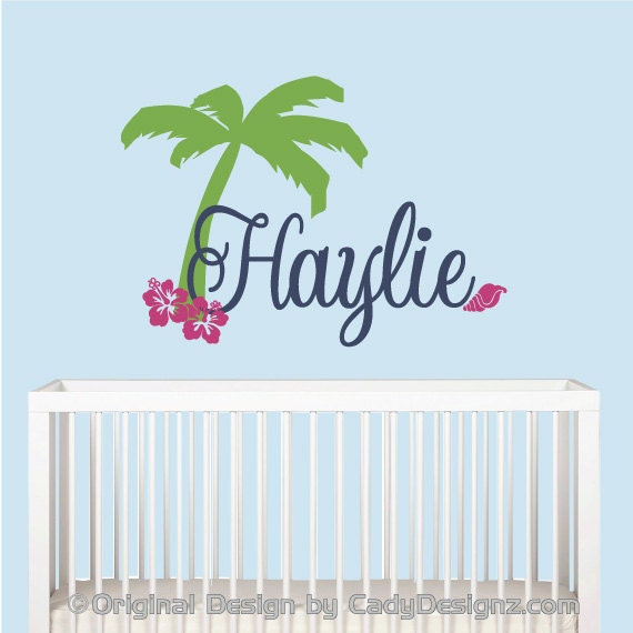 5 x Surfboards with Any Custom Name Wall Stickers Hibiscus Beach Surfing Surf