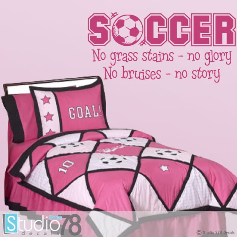 Empresal Soccer Quote Wall Decal - 'No Grass Stains No Glory' Vinyl Sticker, 28x13 Inches, Black