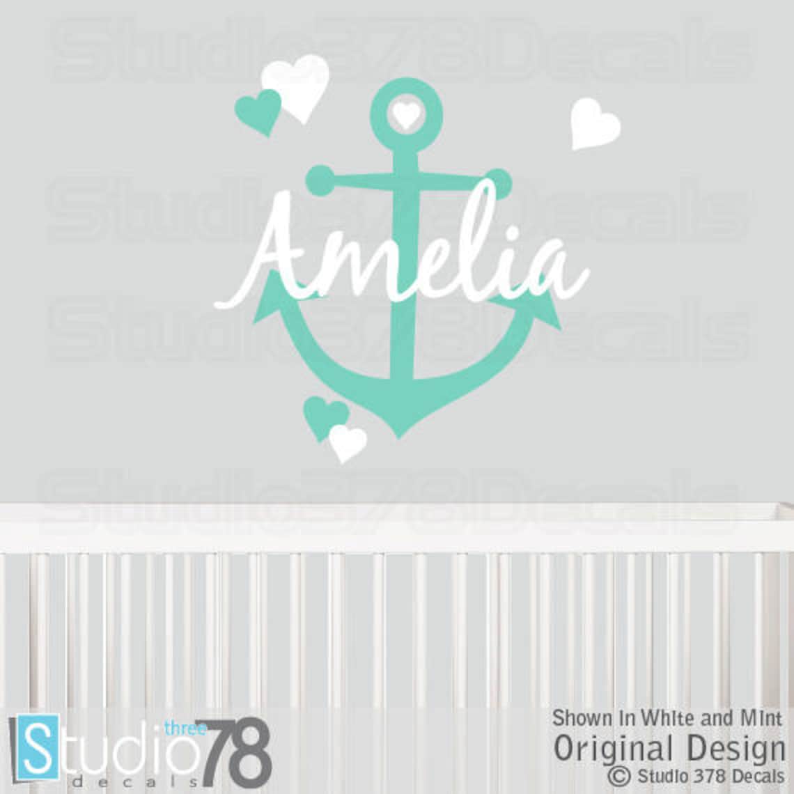Girls Anchor Monogram Vinyl Wall Decal Nautical Name Wall Etsy
