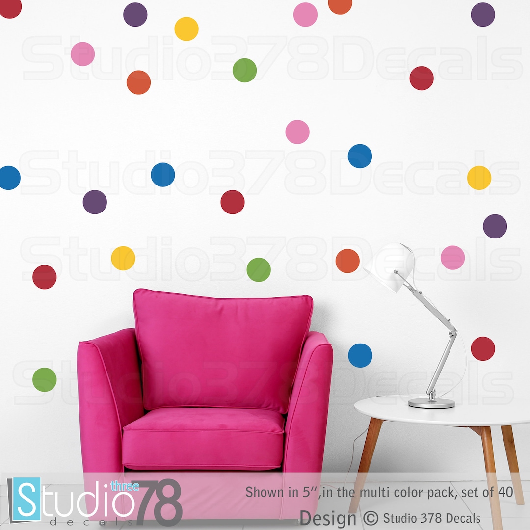 Rainbow Polka Dot Vinyl Wall Decals | Nursery Decor, Set of 40 - Etsy