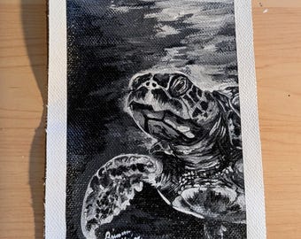 Sea Turtle Acrylic Painting • Miniature Coastal Wildlife Wall Art (4x6 in) • "Ray"