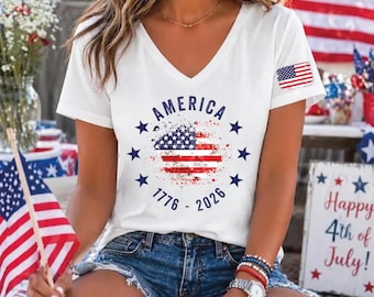 America 250th Anniversary Vneck Shirt, USA Independence Day Gift, Family Matching WPS033