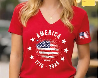 America 250th Anniversary Vneck Shirt, USA Independence Day Gift WPS033