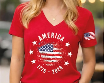 America 250th Anniversary Vneck Shirt, USA Independence Day Gift WPS033