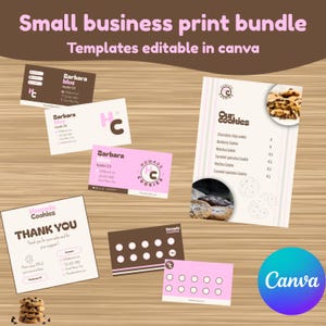 Home Baker Print Bundle Canva Cookie Business Card, Pricing List, thank you card, loyalty card Print Ready Instant Download