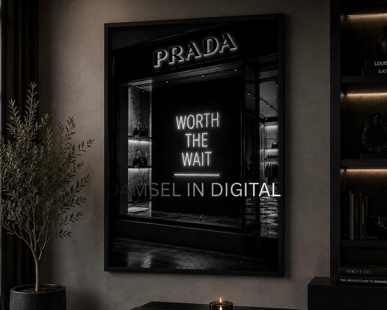 Worth the Wait Print B&W Cityscape Neon Sign Store Front Printable Wall ...