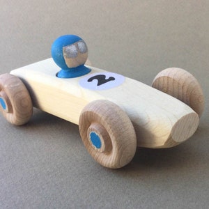 Blue RAINBOW RACER, #2.  Wooden toy race car.