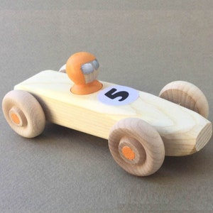 Orange RAINBOW RACER, #5.  Wooden toy race car.