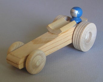 Wooden Toy Drag Racer - Blue Driver