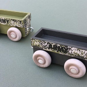 Wooden Toy Train Gondola Car for Army Train, Woodland Camouflage