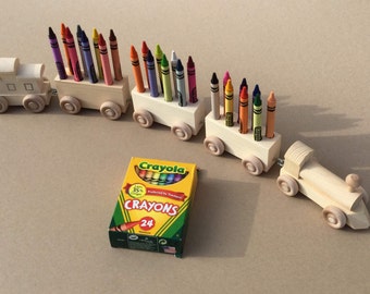 Crayon Train, Twenty-four Count.  Wood Train. Crayon Holder.