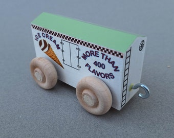 Ice Cream Car with Pistachio roof.  For wooden toy train.